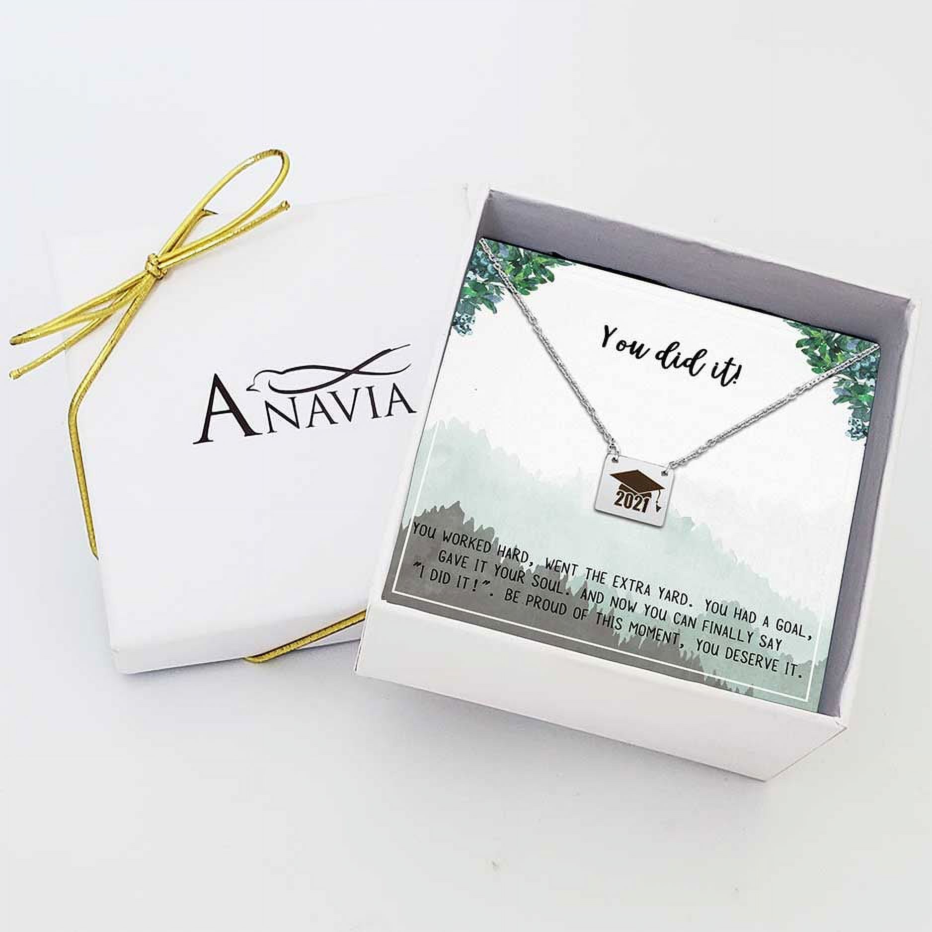 Anavia College Graduation Gift for Her - High School 2021 Graduation Gifts for Daughter - Stainless Steel Engraved Bachelor Cap Necklace