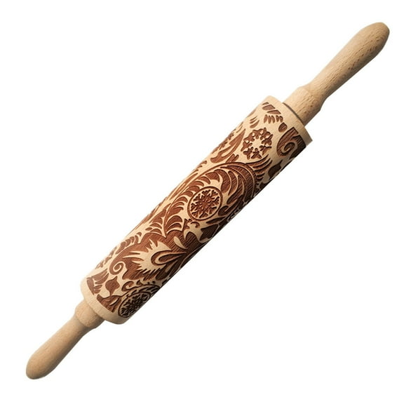 LYCAQL Classic Wood Rolling Pin, 15-Inch, Natural Embossed Tool Wood Pin Rolling Rolling Carved Kitchen Christmas Engraved Pin Kitchen，Dining Bar