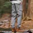 thumbnail image 3 of Ceisia Men Solid Color Fleece Multi Pocket Work Pants Loose Drawstring Gift Elastic Cuff Trousers, 3 of 8