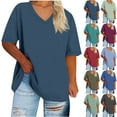 thumbnail image 4 of Plus Size Short Sleeve Shirts for Women V Neck Solid Color Tee Tops Casual Loose Fit Blouses Summer Outfits, 4 of 4