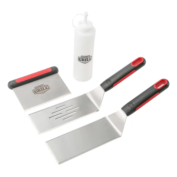 Stainless Steel Barbecue Griddle Tool Set, 4 Pieces,Include Spatula,Scraper