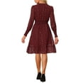 thumbnail image 3 of INSPIRE CHIC Women's Metallic Star Dress V Neck Smocked Waist A-Line Lantern Sleeve Dress M Burgundy-Star, 3 of 6