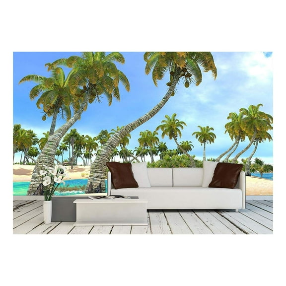 wall26 - Tropical Paradise Beach - Removable Wall Mural | Self-Adhesive Large Wallpaper - 66x96 inches