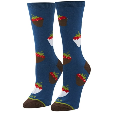 

Cool Socks Chocolate Strawberries Fun Fruit Print Novelty Crew Socks for Women