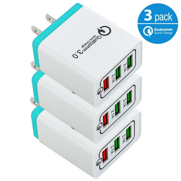 3-Port USB Fast Wall Charger Power Adapter Plug with Quick Charge Compatible with Phone 14 13 12 11 Pro Max Mini, Galaxy S20 S21 S22 S23, Universal For ALL USB-Powered Devices (3-PACK)