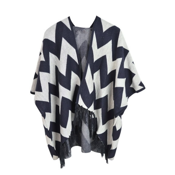 Premium Large Chevron Zig Zag Winter Fringed Poncho Cape Cardigan Wrap Top