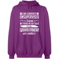 thumbnail image 2 of OXI Hoodie Sweatshirt - I am Currently Unsupervised, Basic Casual Hoodie for Men's and Women Fleece Hoodie Long Sleeve - Purple 2X-Large, 2 of 3