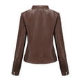thumbnail image 3 of Defitshape Women's Faux Leather Jacket Motorcycle Jackets Winter Long Sleeve Zip Up Vintage Slim Fit Moto Jacket Coffee Small, 3 of 4