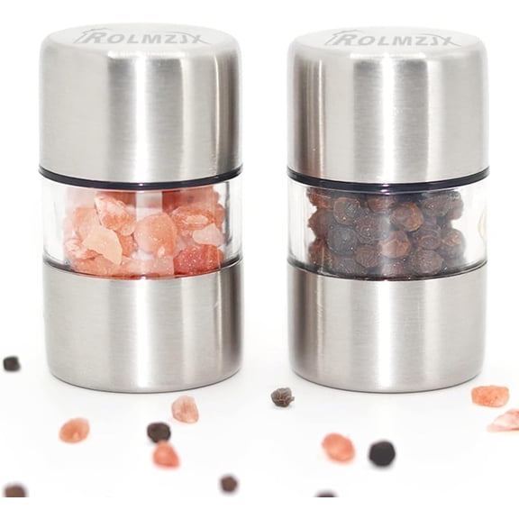 2 Pcs Mini Salt And Pepper Grinder Set,Travel Salt And Pepper Shakers,Mini Salt And Pepper Shakers,Salt Grinder Refillable For Kitchen Camping Gift