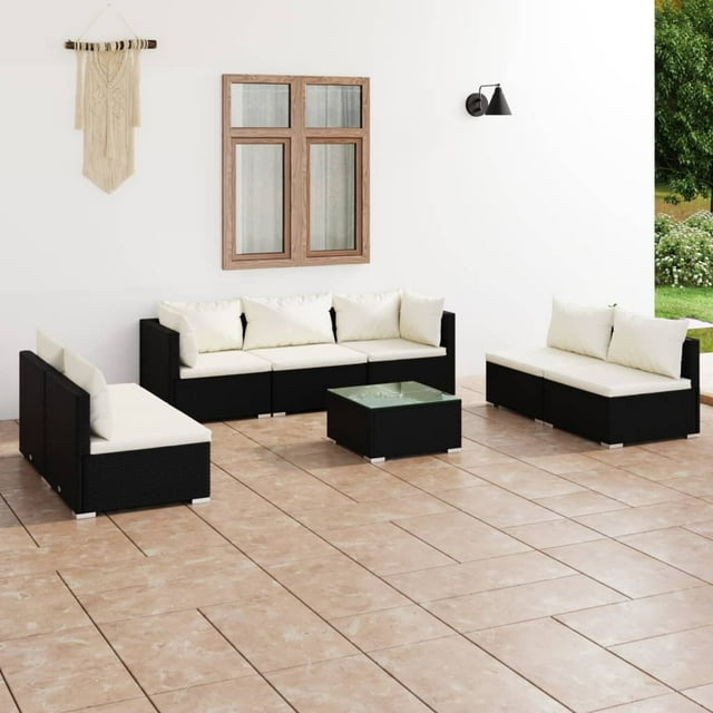 vidaXL Salon de Jardin 8 Pièces avec Coussins Poly Rotin Noir