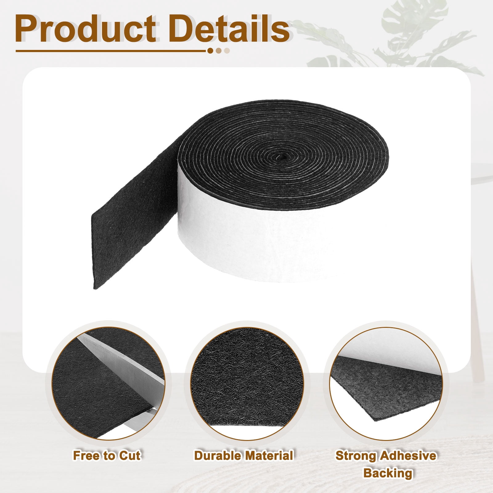 Felt Strips with Adhesive Backing, 2 Pack 1-4/7" x 197" x 0.06" Adhesive Felt Strips Anti Scratch Furniture Felt Tapes Self-Stick Felt Pads for Protecting Hardwood Floor, Black