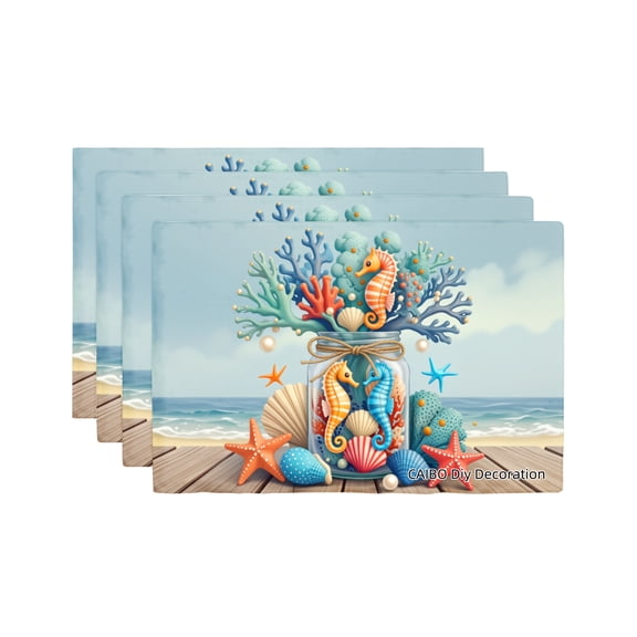 Joocar Ocean Seahorse Coral Jar Scene Linen Table Mats Set Of 4 For Home Kitchen Table Decor 12x18 inch