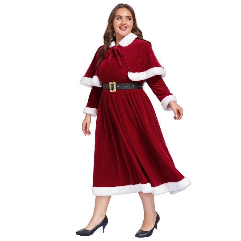 Mrs Claus Costume for Women 3PCS Deluxe Velvet Adult Miss Santa Dress Plus Size Xmas Outfit Set with Hooded Cape Belt-2XL - Walmart.com Mrs Claus Costume for Women 3PCS Deluxe Velvet Adult Miss Santa Dress Plus Size Xmas Outfit Set with Hooded Cape Belt-2XL - Walmart.com