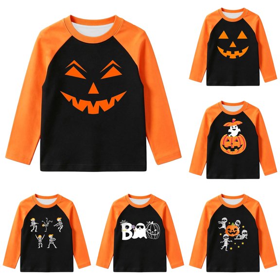 Toddler Halloween Shirts Crewneck Long Sleeve Graphic T-Shirts Halloween Outfits for Boys Girls 2-3 Years
