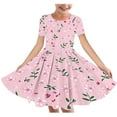 thumbnail image 1 of RXIRUCGD 2025 Summer Clothes for Kids Girl's Flower Print Short Sleeve Stretchy Dress Summer Sleeve Round Neck Dress Dance Skirt for Kids, 1 of 4