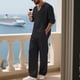 thumbnail image 5 of Blusas y camisas de manga larga con cuello en V para hombre, jersey informal con capucha, pantalones deportivos lisos de manga larga, chándal de dos piezas con cintura elástica, blusa y pantalón de po, 5 of 7
