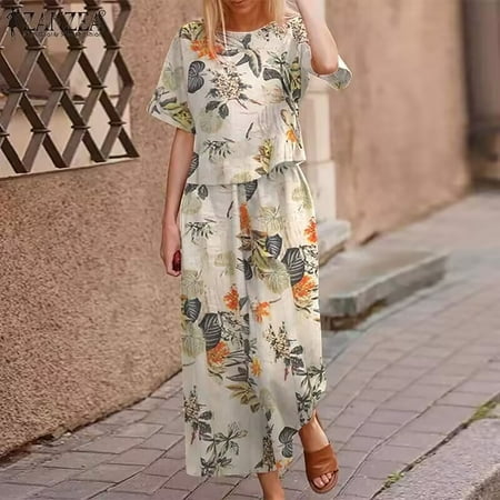 Women s Trousers Suit Vacation Outfits For Women Linen Summer Sets 2 Piece Oversized Set Short Sleeve Tops And Wide Leg Pant Set Yellow Women s Trousers Suit 2XL