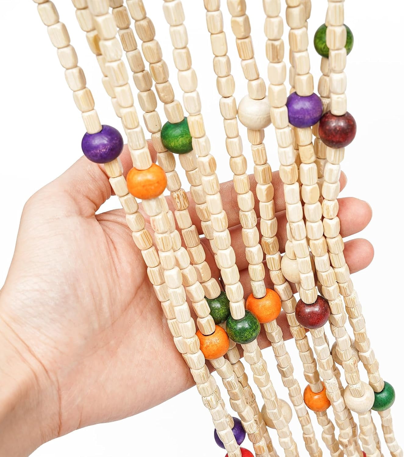 Wood Beaded Curtain 38 Line Wave Dense Fringe Beaded Door 35.43 * 74.89 in Natural Wooden Door Beaded Curtain Front Door Decor Curtain for Living Rooms, Windows, Doorways, Bedrooms