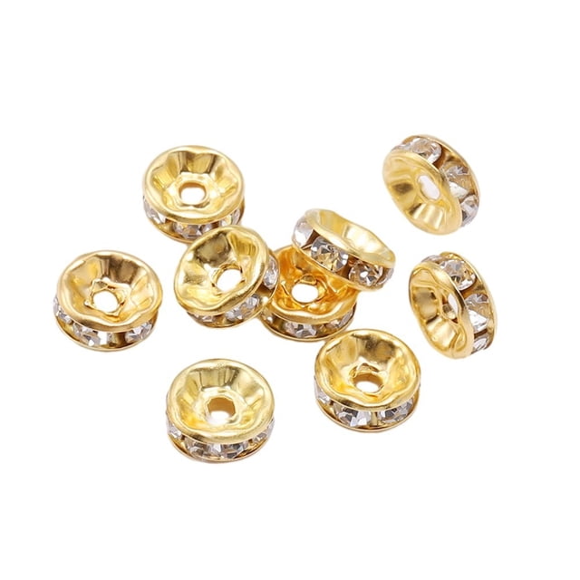 BUYISI Versatile And Eye Catching 8Mm Rhinestone Crystal Spacer Beads Pack Of 50 Gold