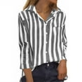thumbnail image 4 of WTOBBY Women's Striped Button Down Shirt Long Sleeve Casual Shirt - Fashion Blouse with Button Front for Stylish and Comfortable Office or Daily Wear,Black L, 4 of 5