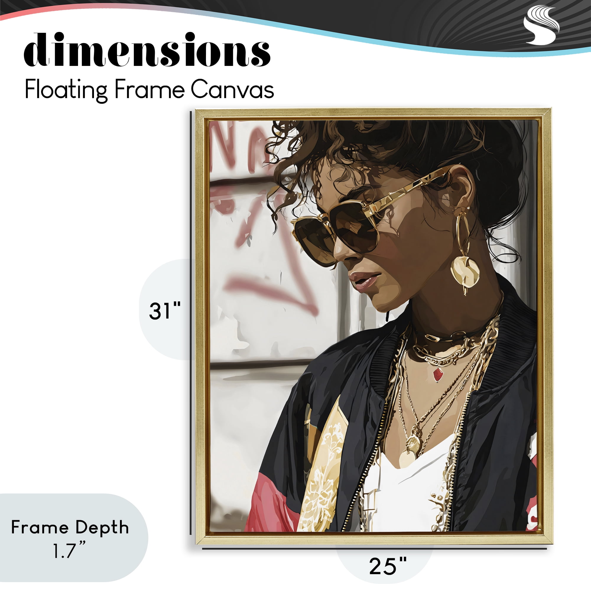 Stupell Industries Woman in Sunglasses With Jewelry Gold Framed Floater Canvas Wall Art, design by Franklyn Gregory