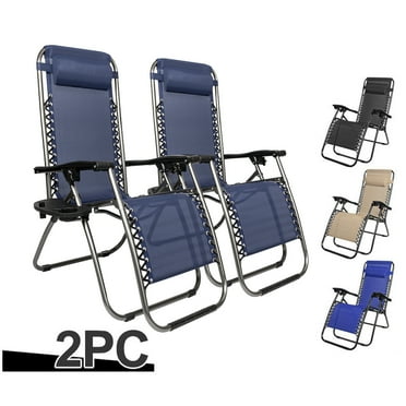 UBesGoo 2pcs Zero Gravity Chairs Lounge Patio Folding Recliner Outdoor Blue W/Cup Holder