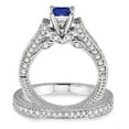 thumbnail image 2 of Classic Art Deco Square Shape 2.5 Carat Blue Sapphire And Moissanite Diamond Wedding Ring Antique Bridal Set Engagement Ring on 10k White Gold, 2 of 2
