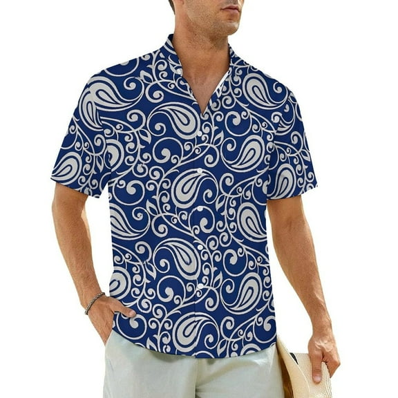 White Floral Paisley Casual Shirt Ombre Print Trendy Hawaiian Shirts Man Short-Sleeve Vaca