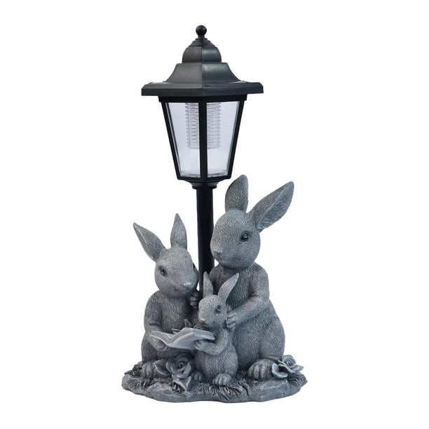 Estatua de conejo solar para jardín, decoración de patio con luz solar, lámpara de paisaje, figura decorativa con luz para césped y patio.