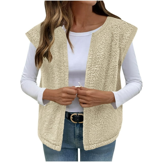 Diufon Gilet Chaud Duveteux pour Femmes Sans Manches Décontracté à devant Ouvert Cardigan Léger Mode d'Automne Manteaux d'Hiver
