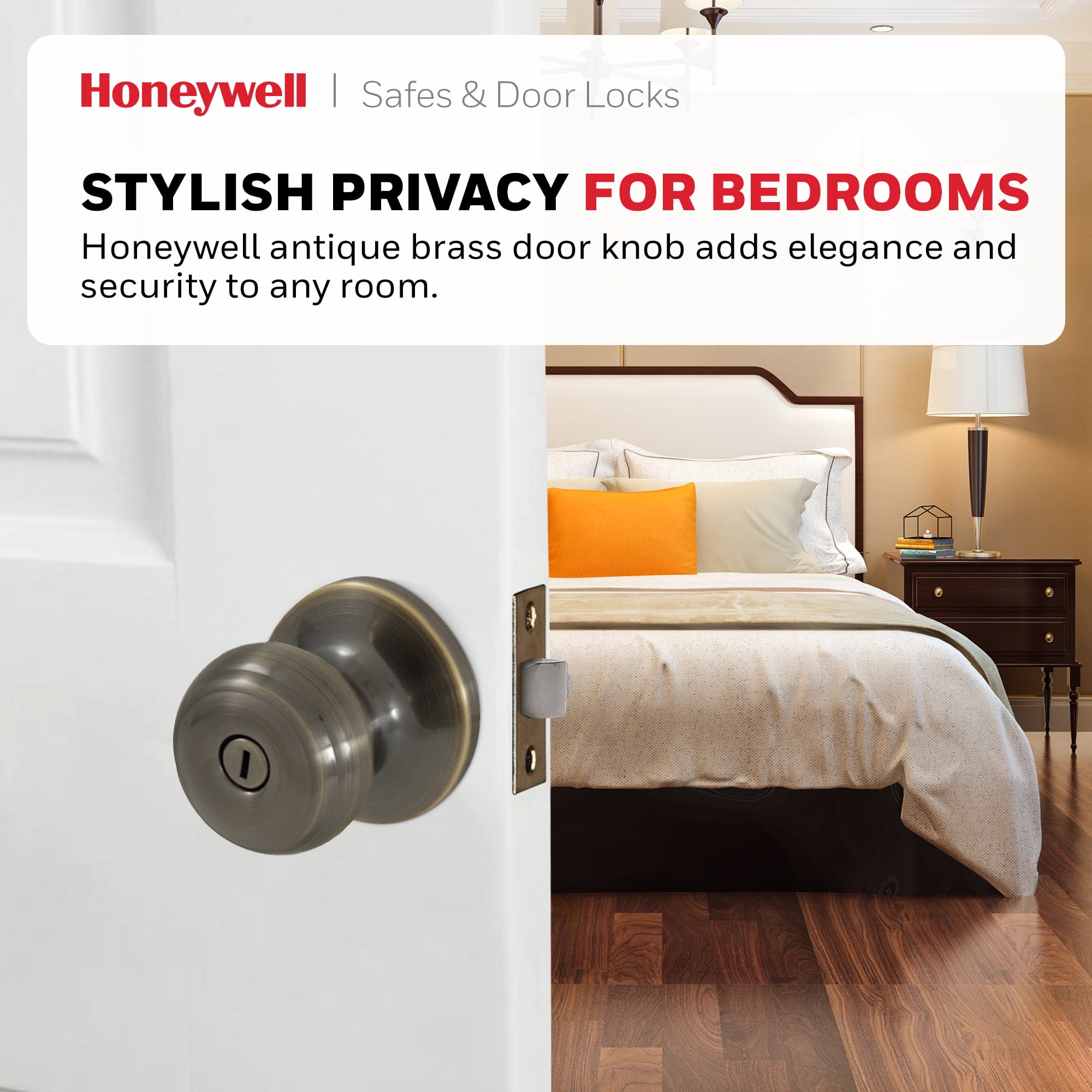 Honeywell Door Locks, Classic Knob Privacy Door Lock, Antique Brass