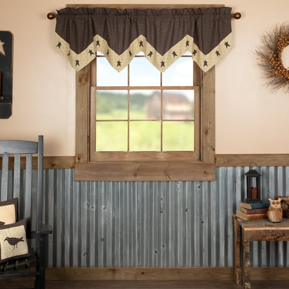 VHC Brands Kettle Grove Star Valance 20x72 Country Curtain, Creme