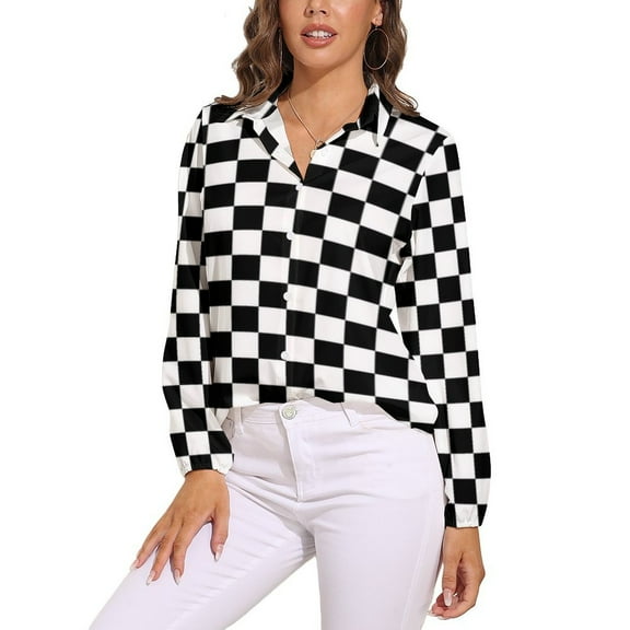 Black And White Plaid Long Sleeve Blouse Woman Streetwear Casual Shirts Summer Oversize Woman Streetwear Clothing Birthday Present
