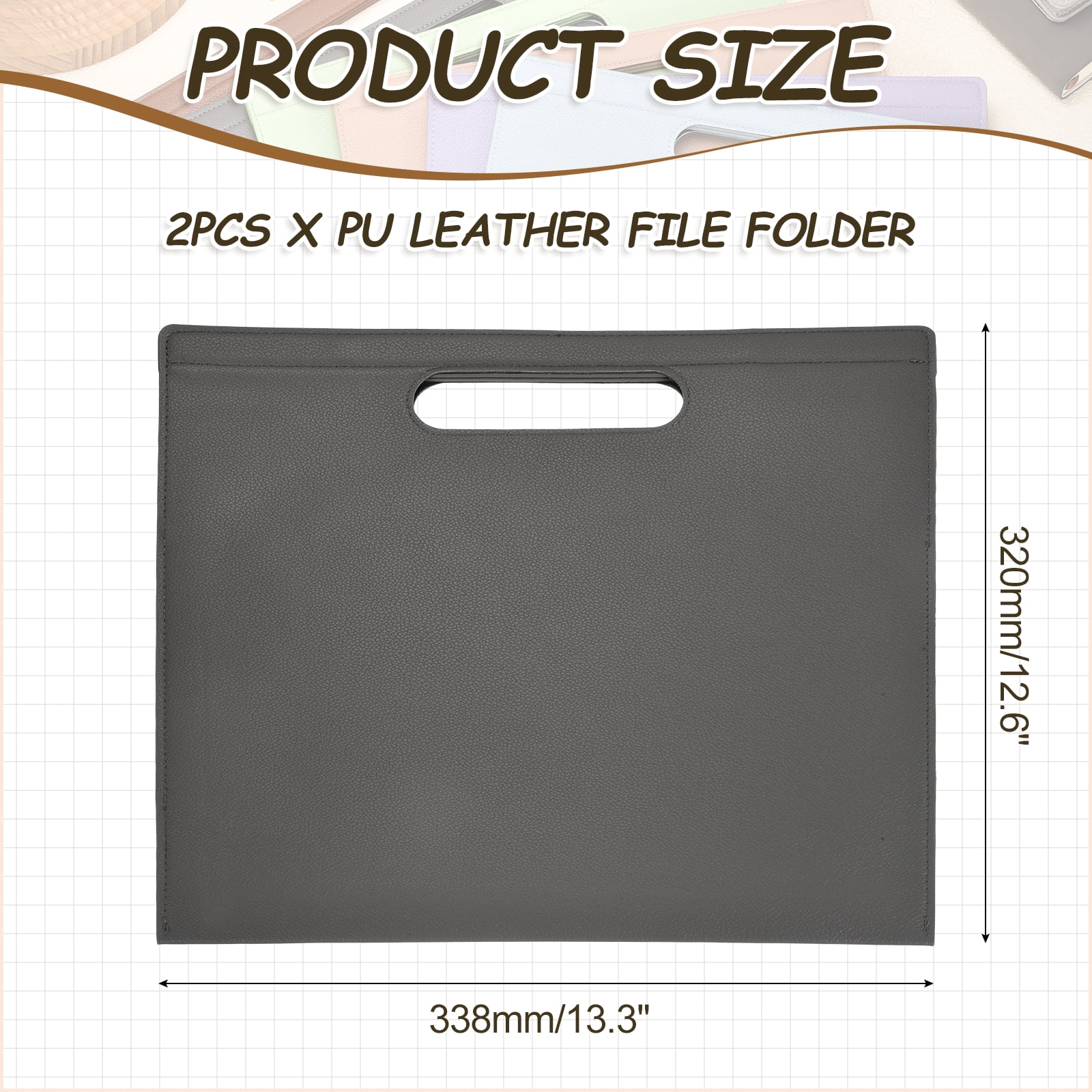 Uxcell 2Pcs PU Leather A4 File Folder, 13.3x12.6" Waterproof Document Organizer Textured Portfolio Folder Case Portable Briefcase Carrier with Magnetic Closure for Office, Gray