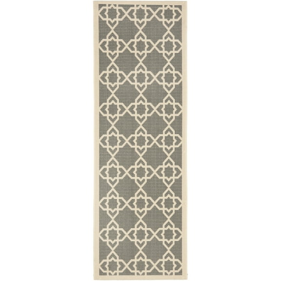 SAFAVIEH Courtyard Carol Geometric Indoor/Outdoor Runner Rug, 2'3" x 10', Grey/Beige