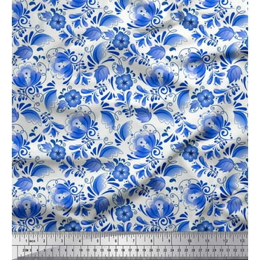 Soimoi Cotton Duck Fabric Dot,Leaves & Floral Artistic Print Fabric by The Yard 42 Inch Wide