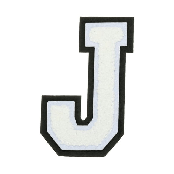 4" Chenille Letter Patches,White Chenille Initial A-Z Patches (Letter J)
