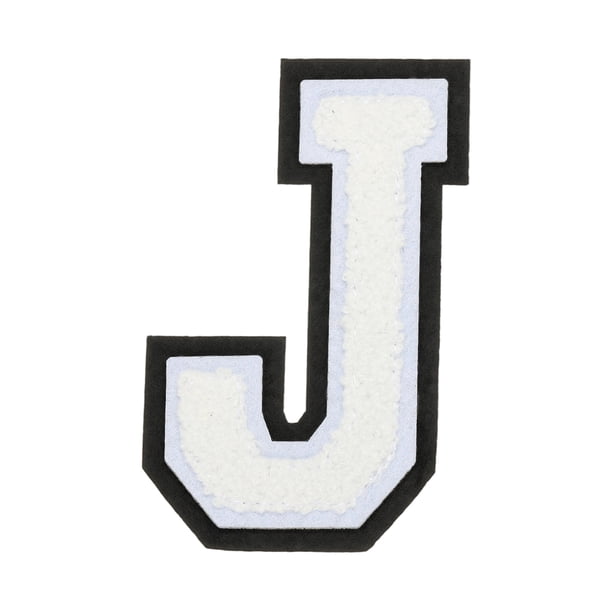 Parches de letras de chenille de 4", parches iniciales de chenille blanca A-Z (letra J)