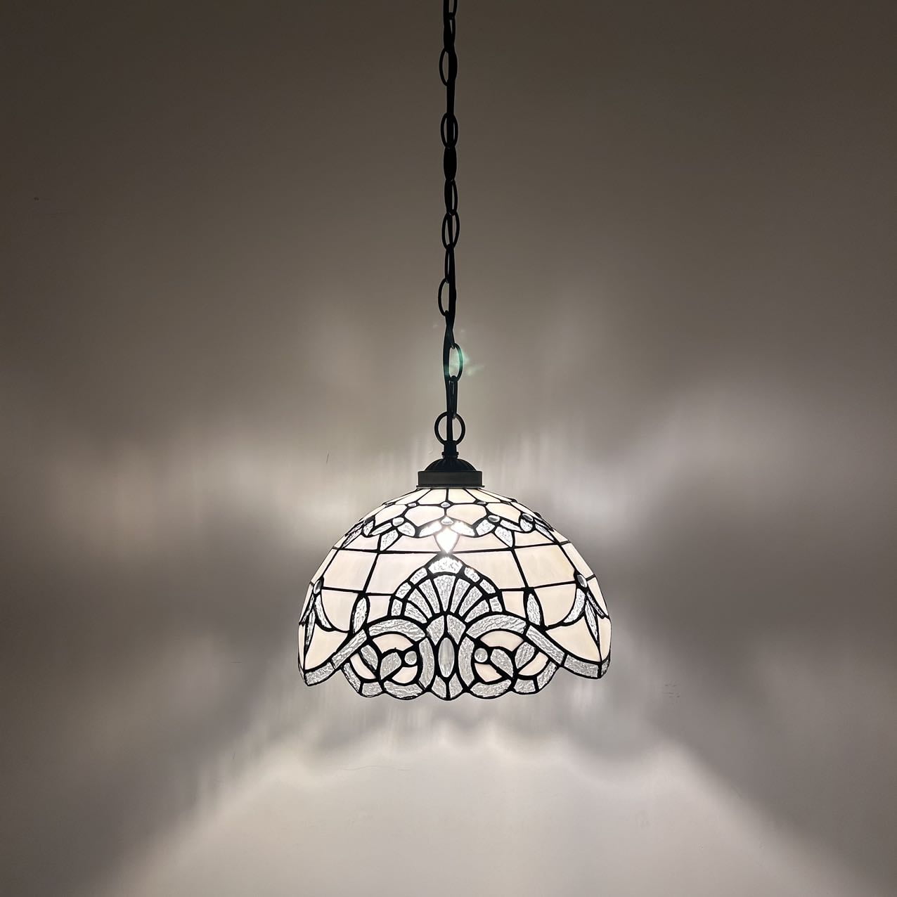 White Stained Glass Pendant Lights Baroque Style LED Bulb Included 12-Light Fixture
