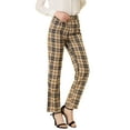 thumbnail image 4 of INSPIRE CHIC Women's Plaid Elastic Waist Button Zipper Straight Leg Long Pants S Black Khaki, 4 of 6