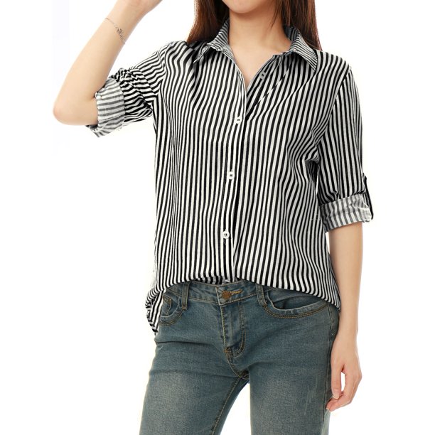 CamiDe Mujer Con Cuello De SolaY Mangas Largas Enrolladas Con Botones Negro XL