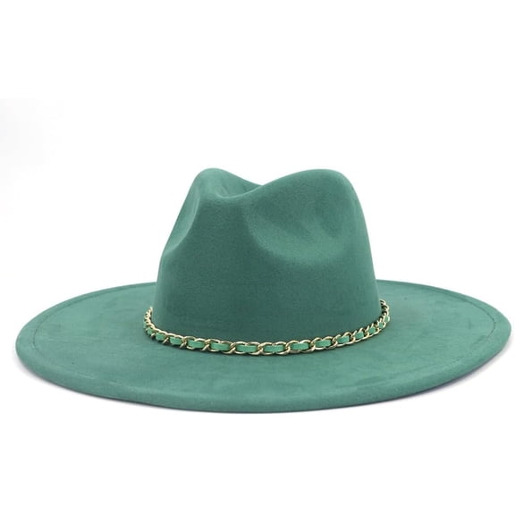 Fedora Hats for Women Men Western Big Wide Brim Suede Hats Panama Hat Rancher Hat with Chain