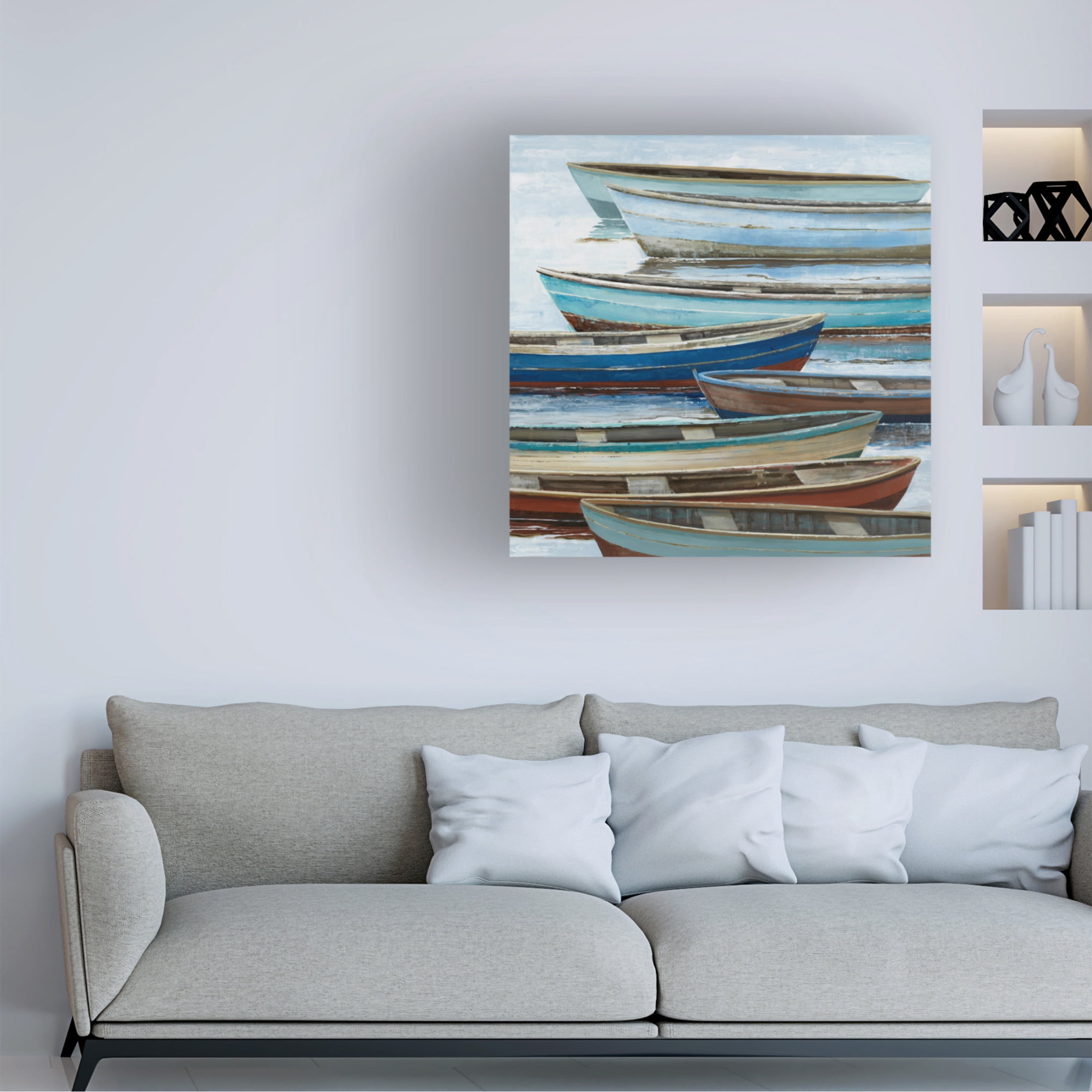 Canvas Wall Art - Max Maxx 'Anchored Boats' Wall Art for Living Room, Bedroom, or Office Décor by Trademark Fine Art - 18 x 18 Inches