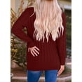 thumbnail image 3 of Women'S 2025 Fall Long Sleeve Cable Knit Sweater Open Front Cardigan Button Loose Outerwear Wine Red 5XL, 3 of 6