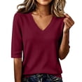 thumbnail image 2 of Dwellite Women 3/4 Sleeve Sweaters Soft Comfy Lightweight V Neck Sweater Tops Casual Business Dressy Fall Winter Sweaters Wine S, 2 of 6