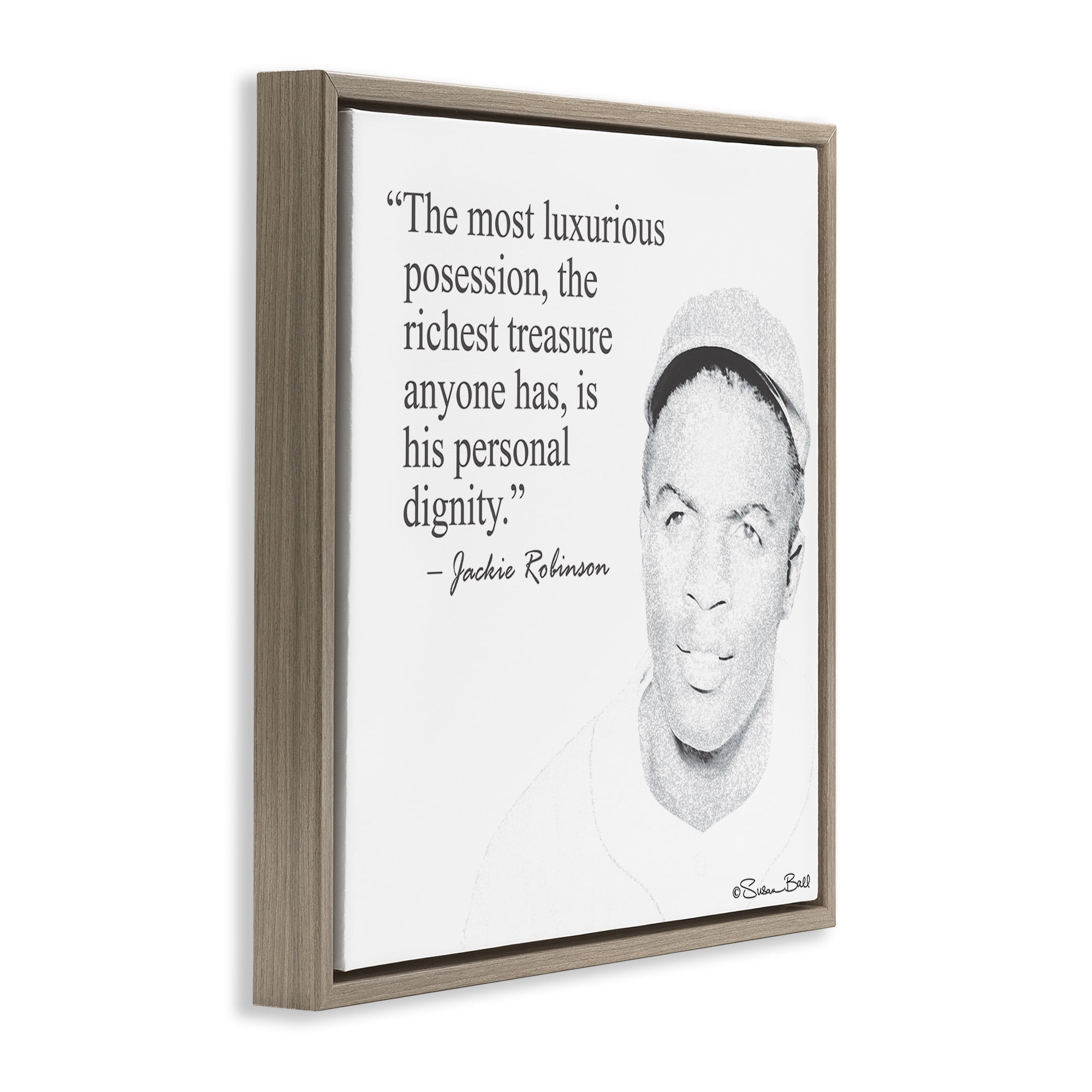 Stupell Industries Personal Dignity Jackie Robinson Quote Black and White Inspirational Painting Brown Floater Framed Canvas Art Print Wall Art, 18 x 18
