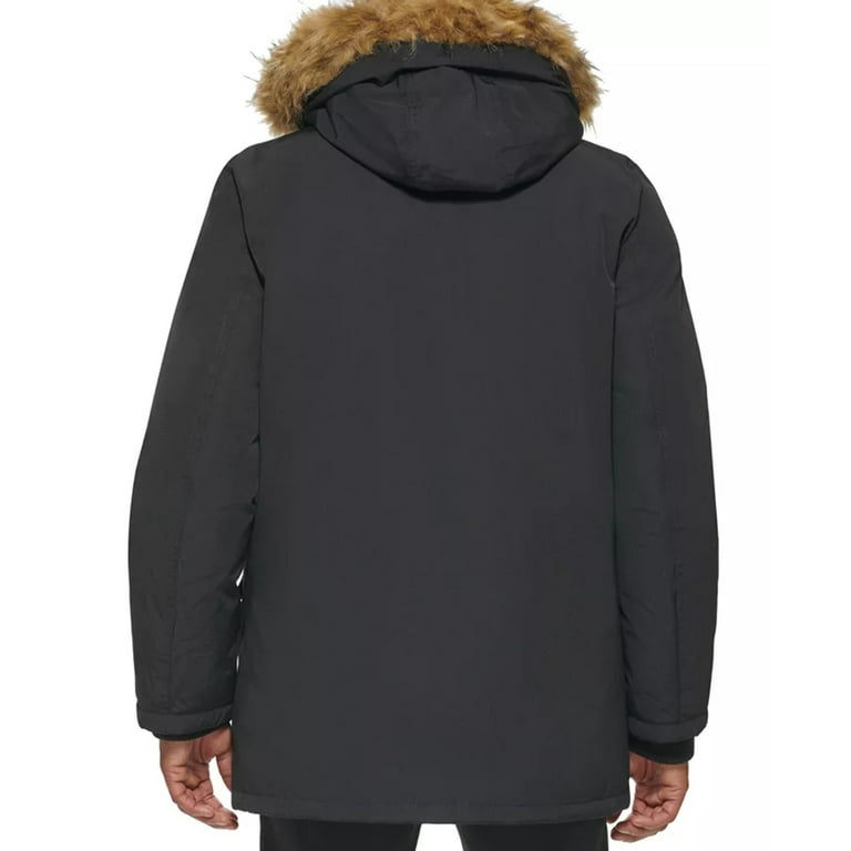 Club Room Mens Faux Fur Jacket Parka Coat, Black, X-Large