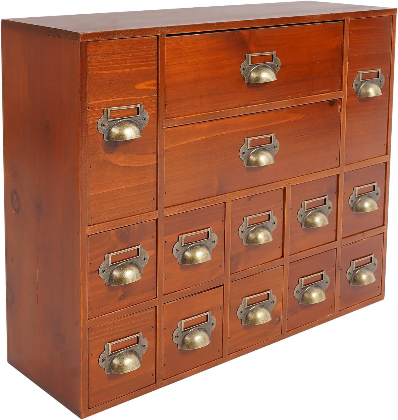 14 Drawers Apothecary Drawers Card Catalog Cabinet,Wooden Storage Box with Drawers,Library Card Catalog Cabinet for Desktop Organizer,Brown