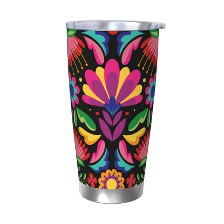 

Salouo Colorful Floral Embroidery Mexican Print 20oz Tumbler with Lid Stainless Steel Vacuum Insulated Tumbler Durable Insulated Coffee Mug Thermal Cup with Splash Proof Sliding Lid-Without Straw