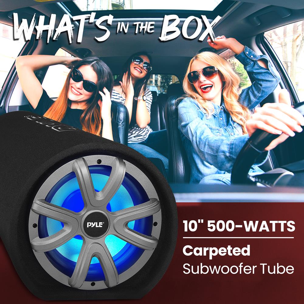 Pyle Car Audio 10 Inch 500 Watt Carpeted Subwoofer Tube Speaker w/ Rear Vented Design - image 2 of 7
